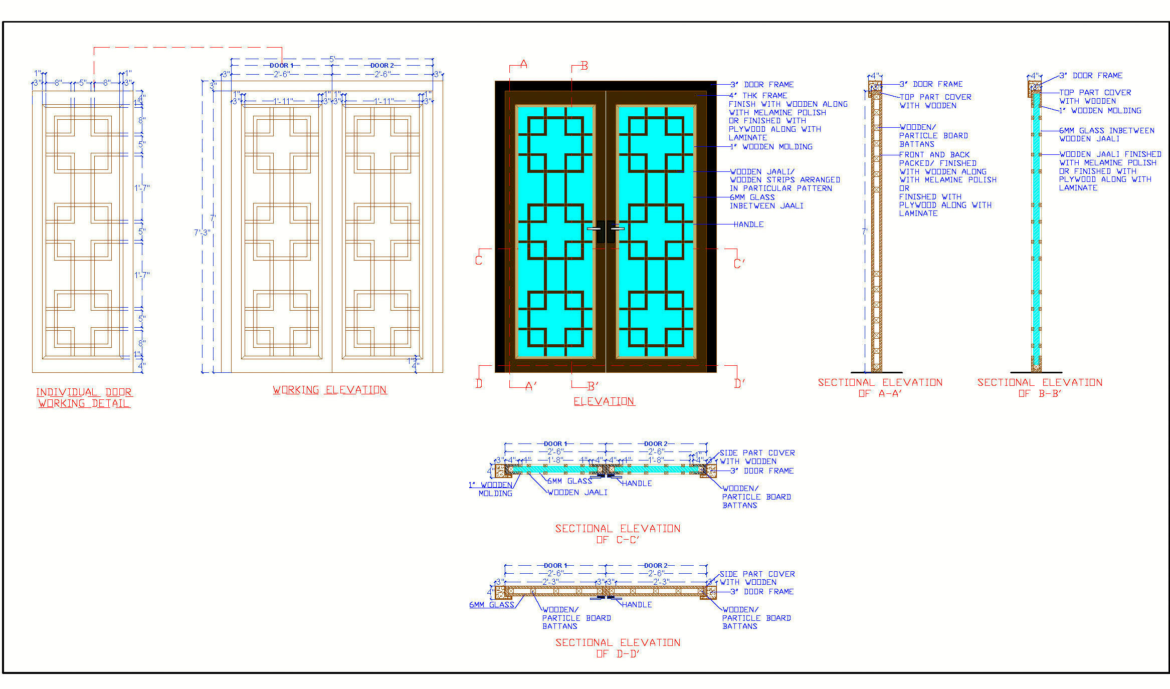 Complete Wood and Glass Door AutoCAD Drawing